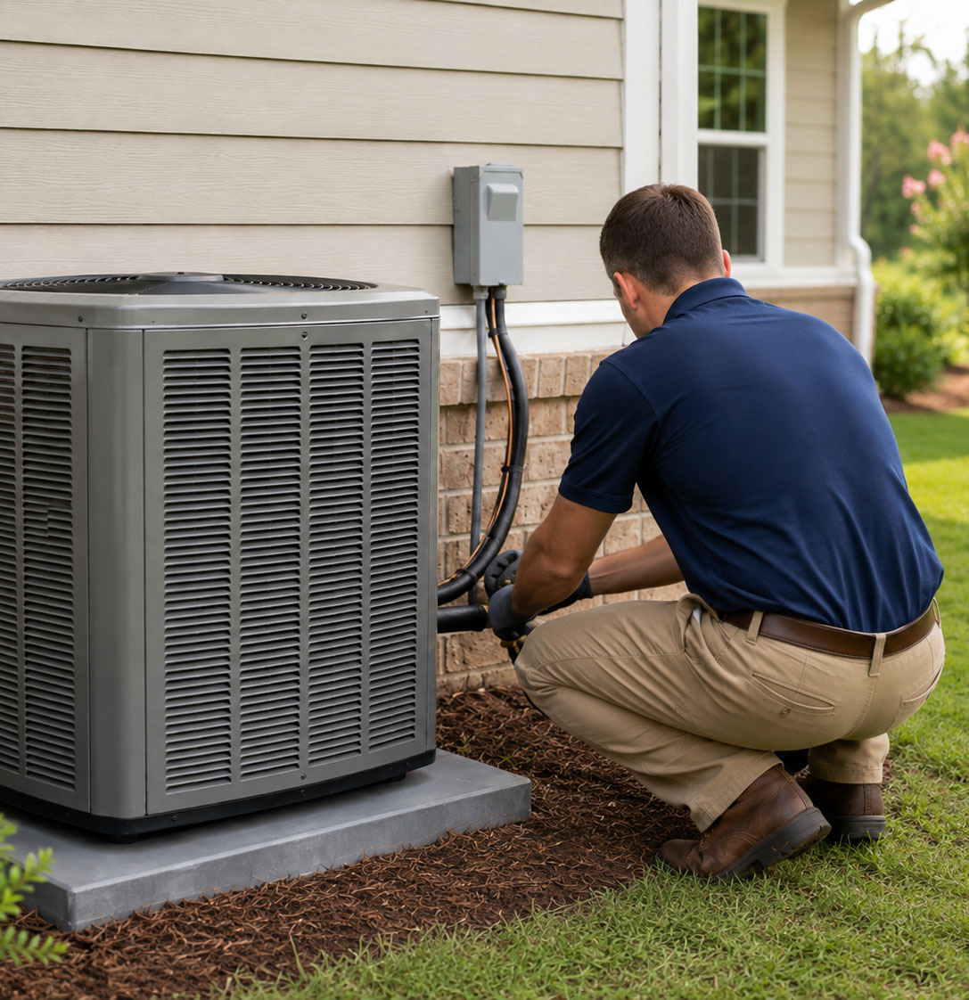 Gatlin's HVAC technician completing a heating and cooling system installation in Madison Alabama